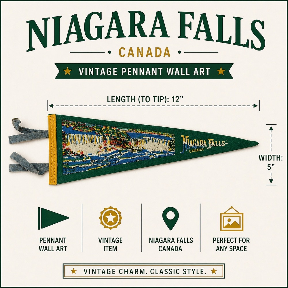 Vintage Niagara Falls Canada Souvenir Felt Pennant Green Waterfall 12 x 3.5